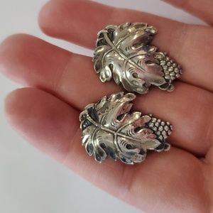 Sterling Grape Leaves Screw On Earrings